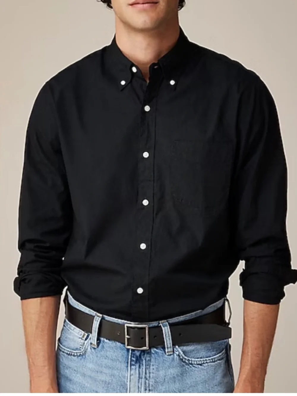 J.Crew Slim Untucked Secret Wash Black Poplin Button Up Shirt